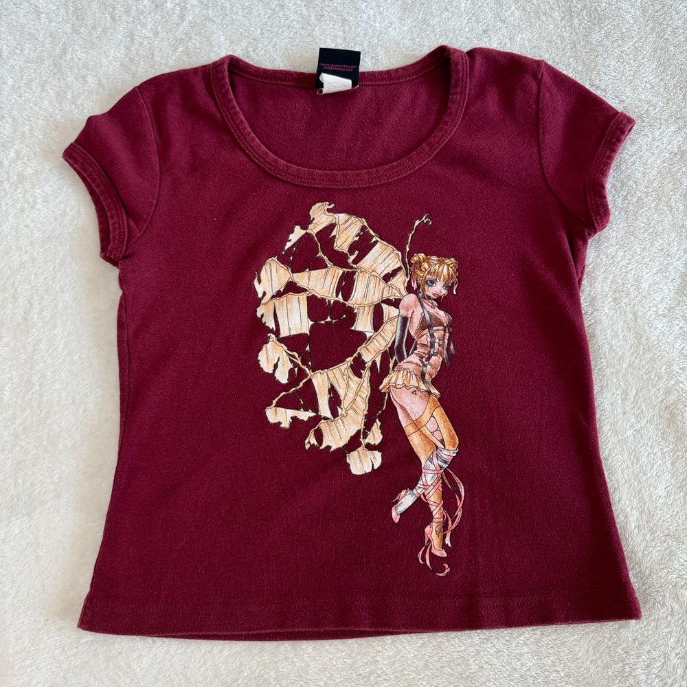 Vintage Goth Fairy Shirt Womens Small Red Doe Mighty‎ Fine Y2K 2000s Baby Tee